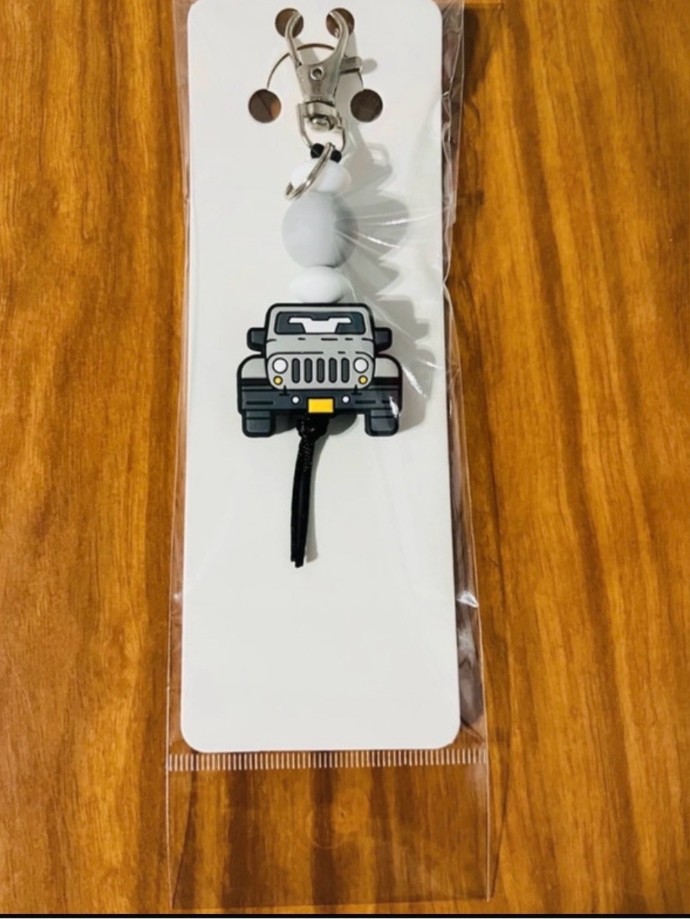 Gray Jeep Keychain Clip with Beads